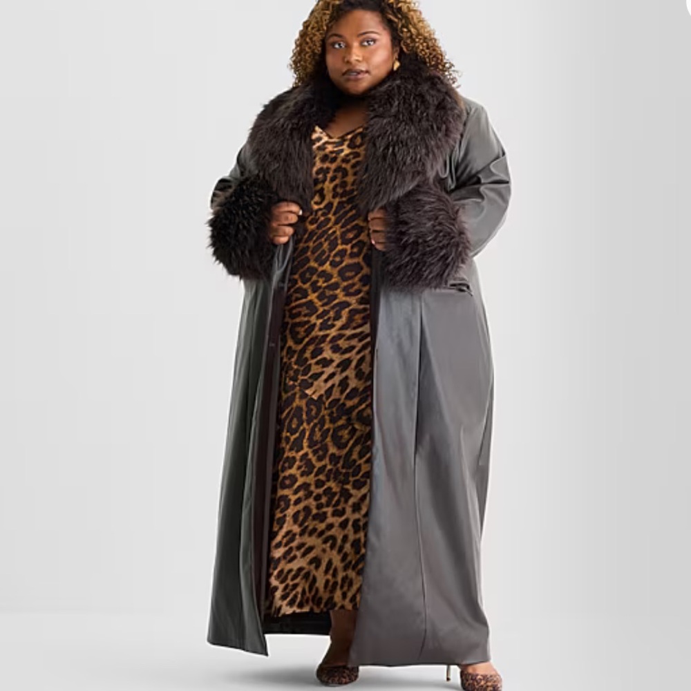 Luxurious Ashley Graham Faux Fur Trim Long Coat Sz 2X NWT